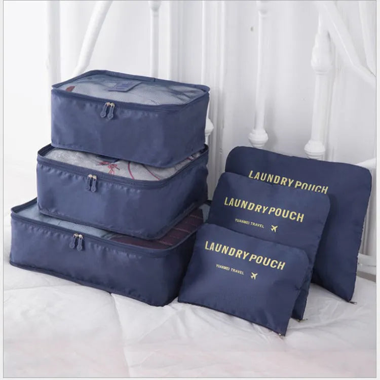 6 PCS travel storage bag set in polyester with handbag shape, multiple colour options for clothes and cosmetic organisation