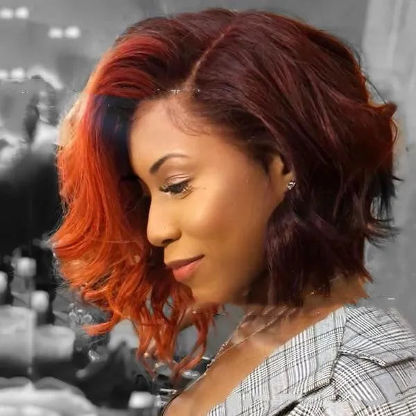 Short wavy brown synthetic wig for women with long side part bangs, 50cm length, heat resistant fibre