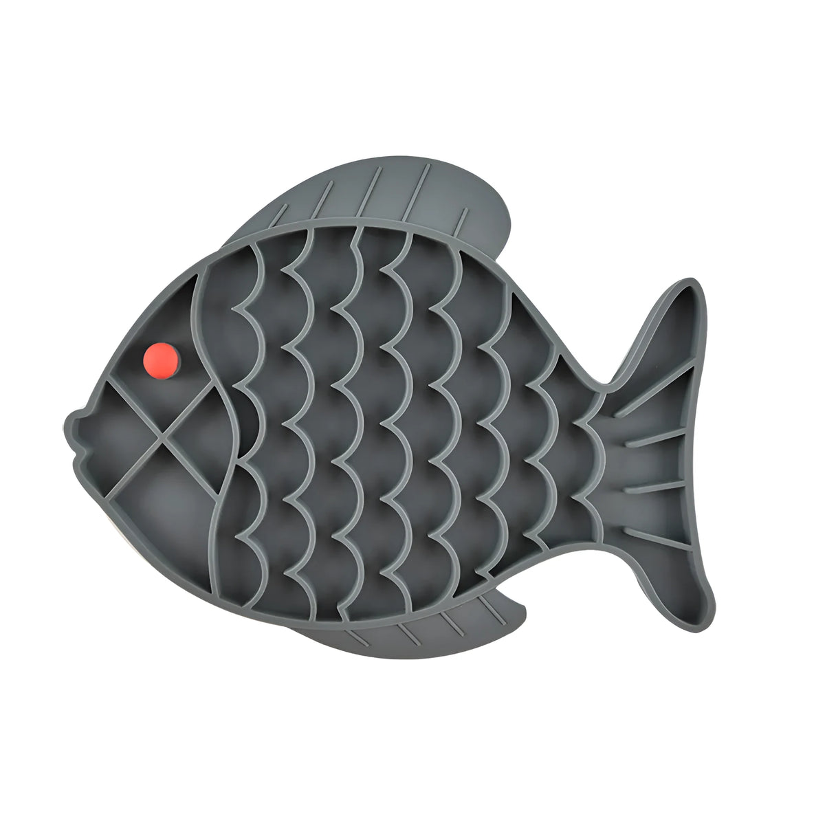 Fish-shaped silicone dog slow food licking plate in blue, green, and grey colour options