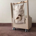 Khaki cotton linen hanging storage bag with single pocket designed for bedside organisation