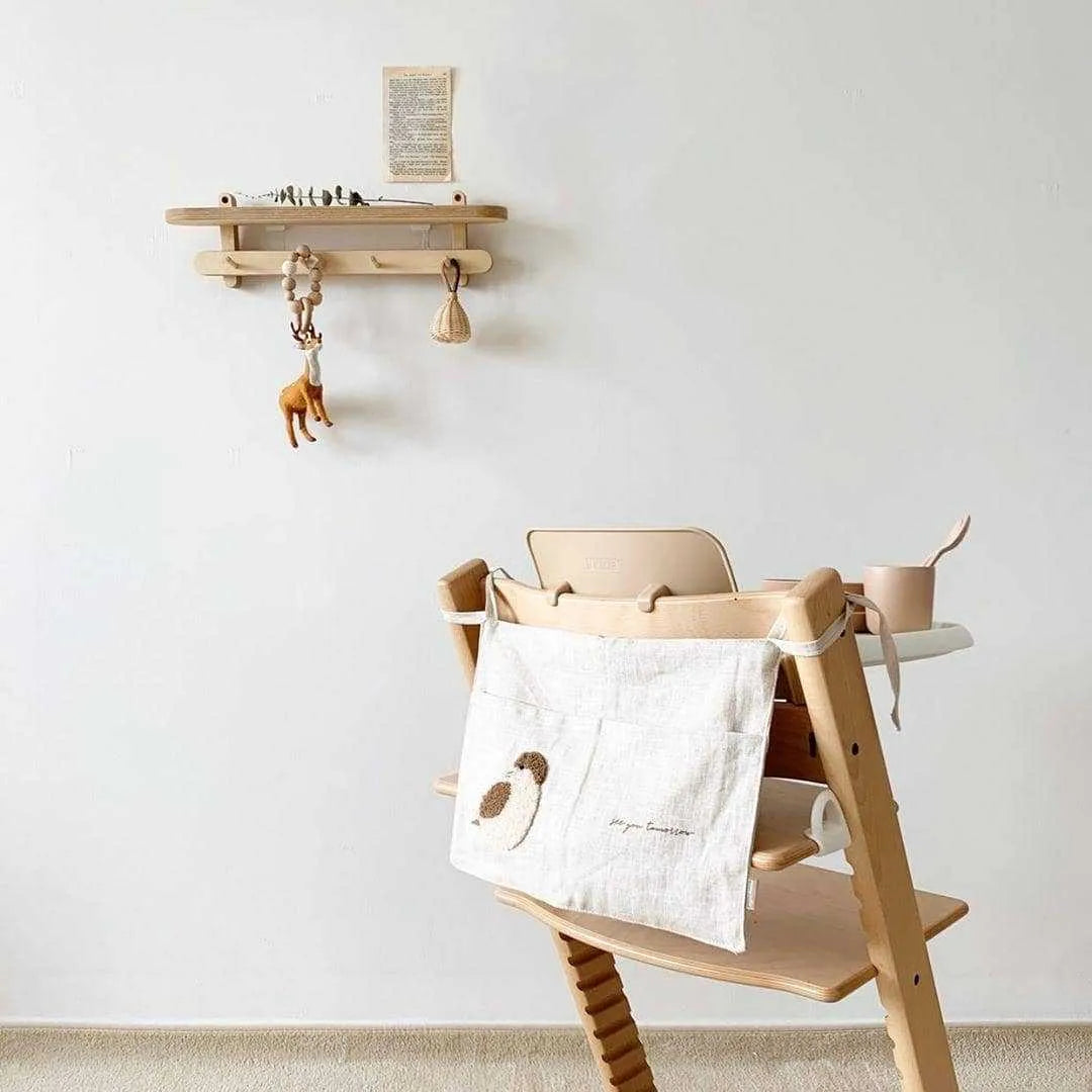 Khaki cotton linen hanging storage bag with single pocket designed for bedside organisation