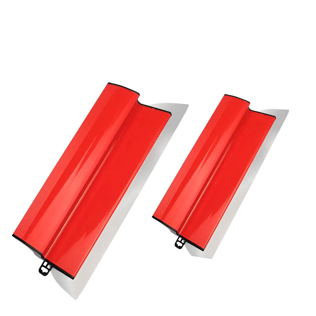 Red 40cm long levelling scraper tool for putty scraping and wallpaper work