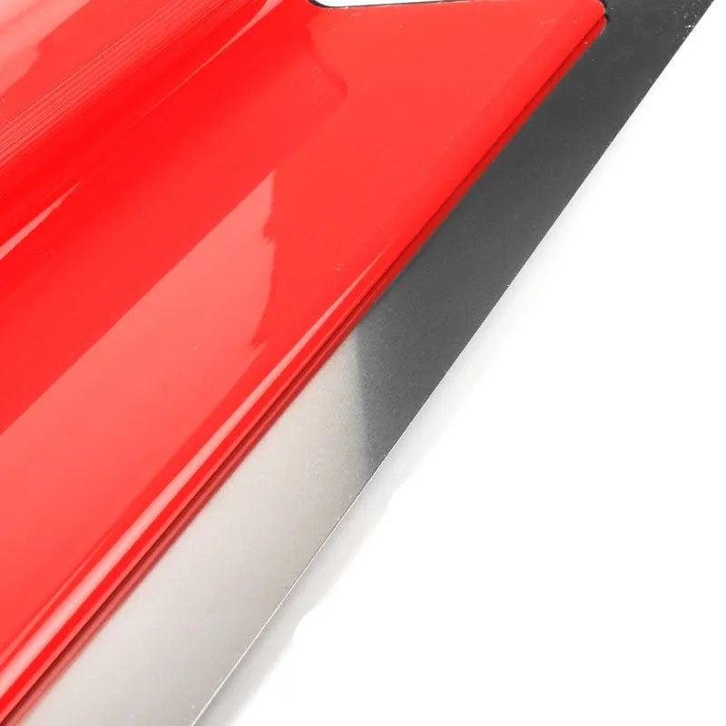 Red 40cm long levelling scraper tool for putty scraping and wallpaper work
