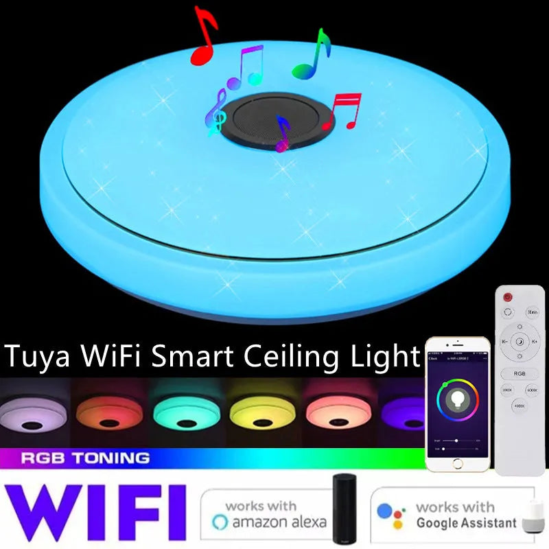 Tuya WiFi smart ceiling light with round acrylic shade in high-side silver finish, 33cm diameter, for living room or bedroom