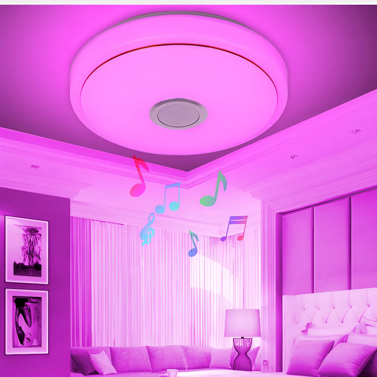 Tuya WiFi smart ceiling light with round acrylic shade in high-side silver finish, 33cm diameter, for living room or bedroom