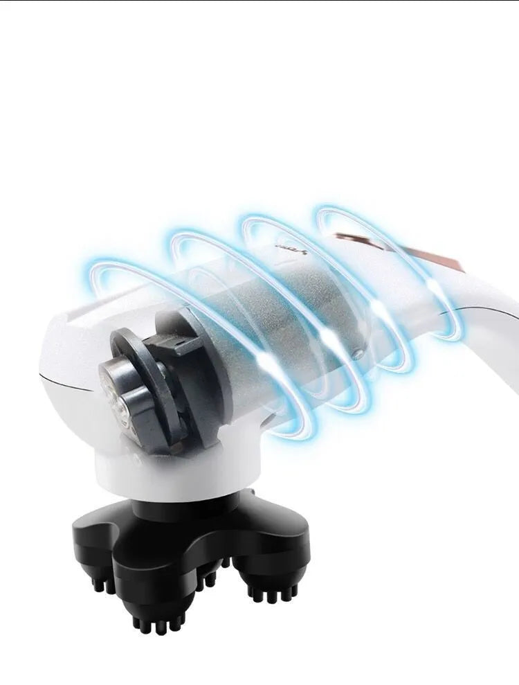 Electric handheld massager with long anti-slip handle, six heads, ABS plastic body, grey or white colour option