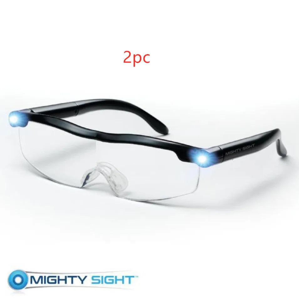 Transparent black USB LED reading glasses with integrated lighting and ABS frames
