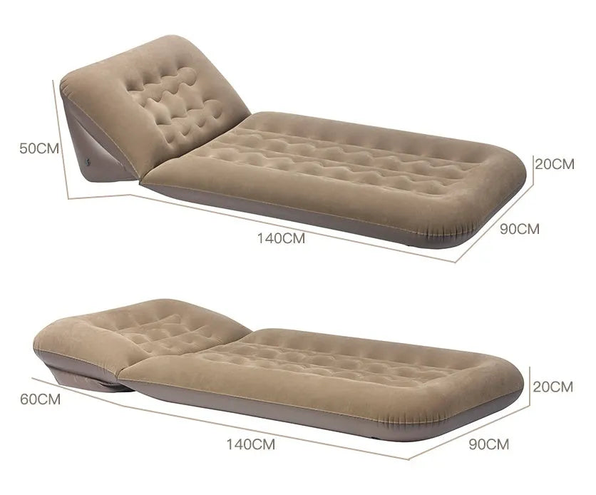 Black inflatable car travel bed sofa with flocking cloth and PVC, built-in pump and USB port