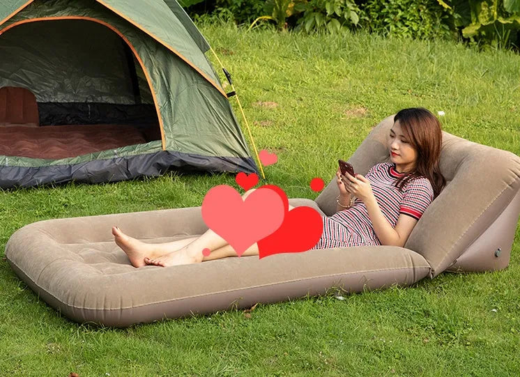 Black inflatable car travel bed sofa with flocking cloth and PVC, built-in pump and USB port