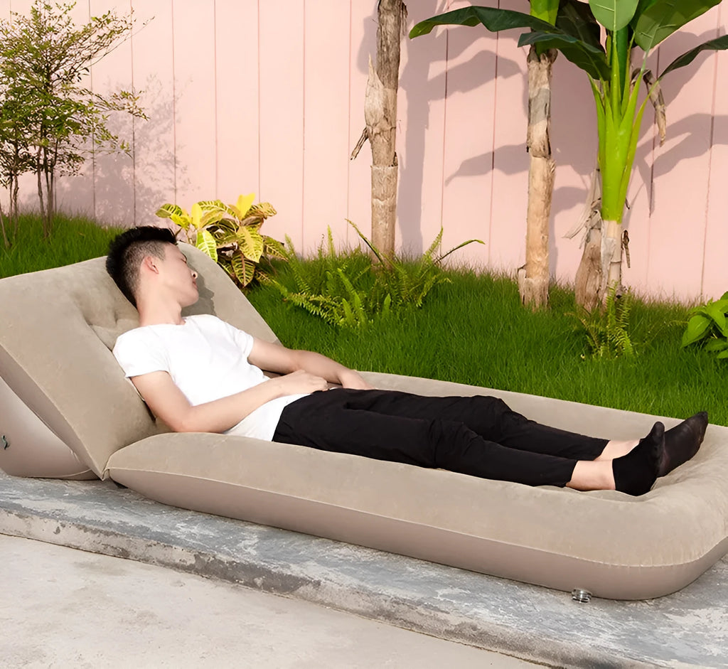 Black inflatable car travel bed sofa with flocking cloth and PVC, built-in pump and USB port