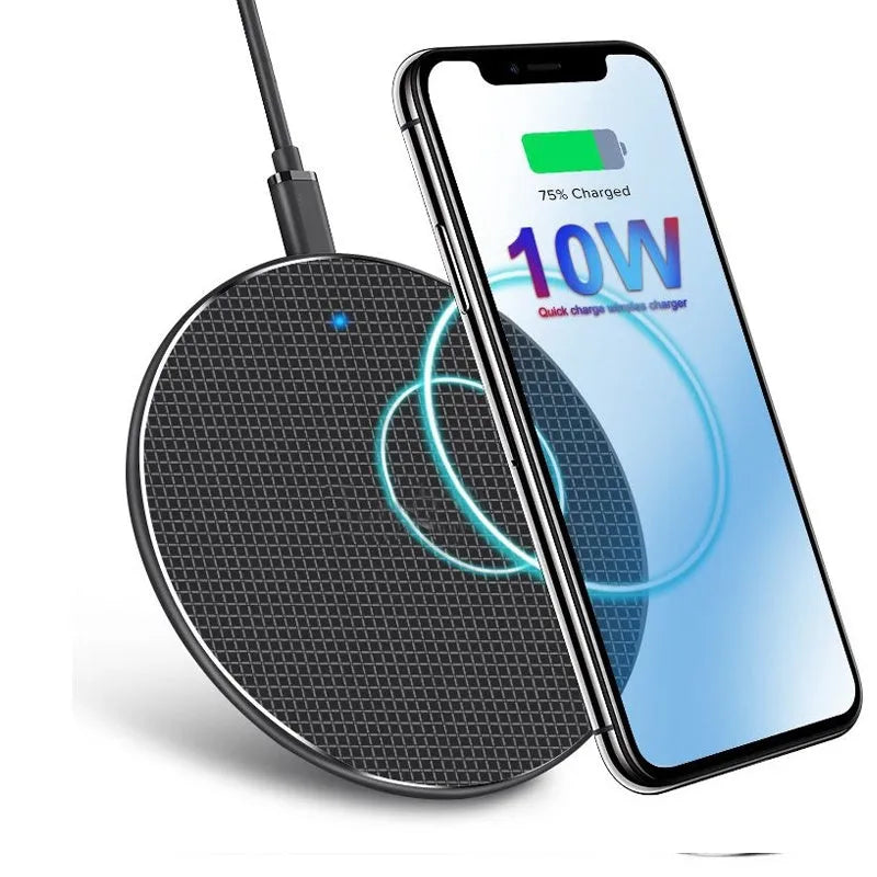 Circular aluminium alloy wireless charging pad with Micro USB cable and Qi receiver