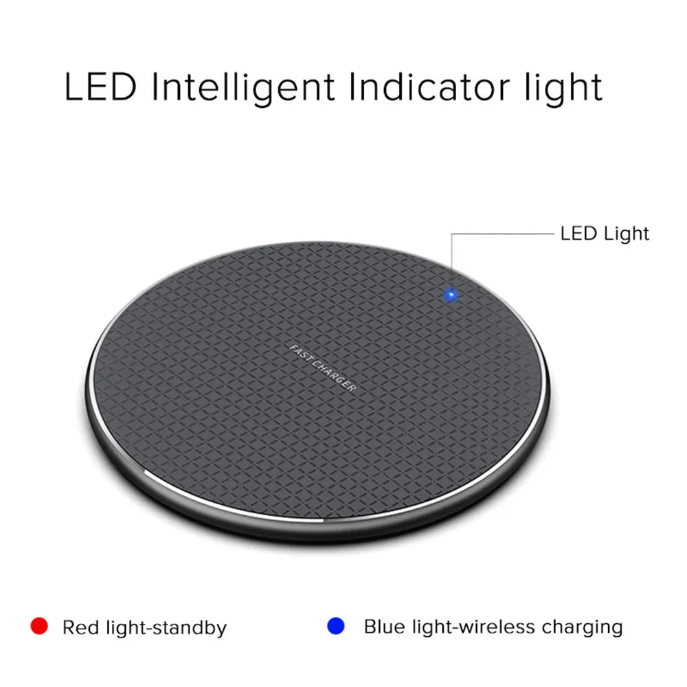 Circular aluminium alloy wireless charging pad with Micro USB cable and Qi receiver