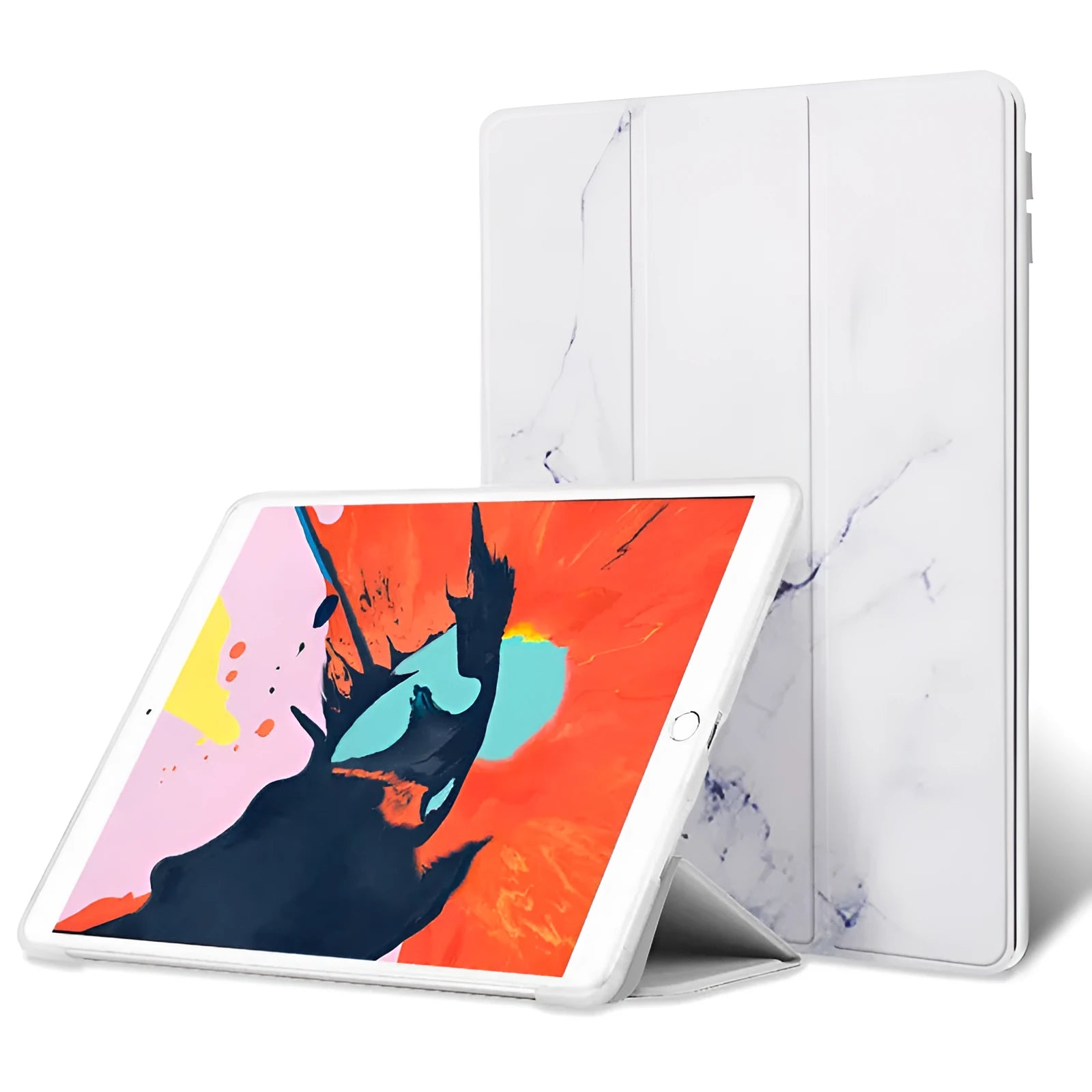 Compatible iPad 10.2 Air Pro Mini tri-fold silicone case in watercolour blue with imitation leather cover