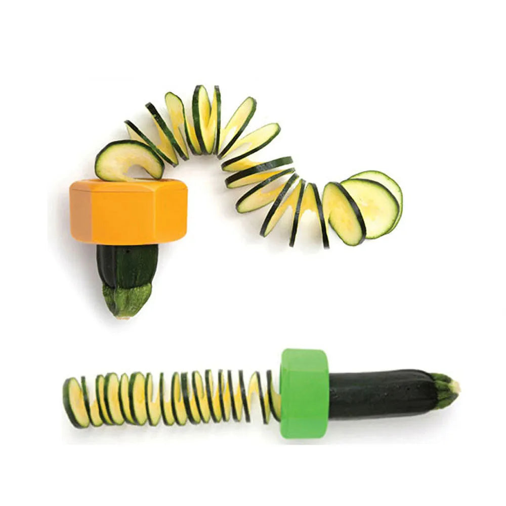 Yellow spiral vegetable cutter kitchen tool with 8cm diameter for slicing cucumbers
