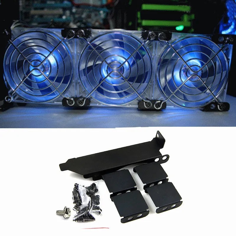 Graphics card cooling fan bracket for mounting 8cm or 9cm case fans to improve GPU temperatures