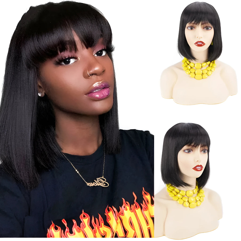 Women's hand-cranked real hair wavy headdress in natural colour, medium-long length, with natural waves and breathable cap