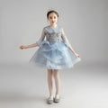 Children's princess evening dress for older girls, polyester, blue long style, size 100-160cm