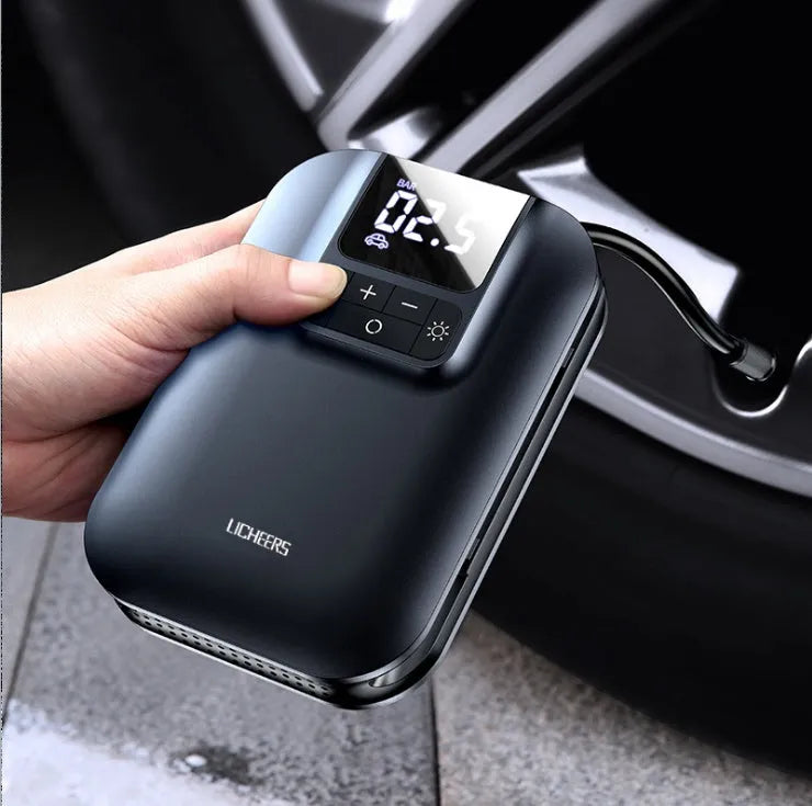 New A7 wireless car air pump with digital display, LED light, and knob trachea