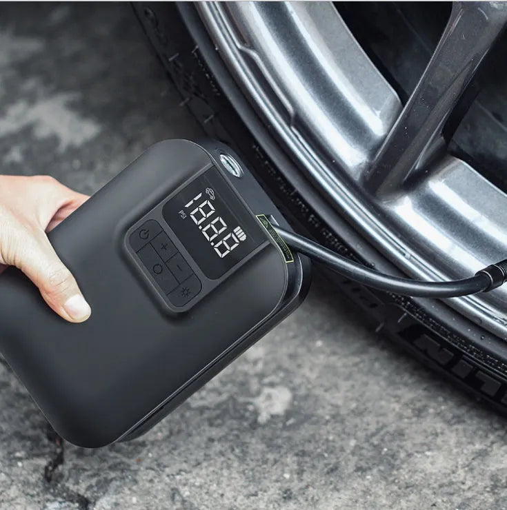 New A7 wireless car air pump with digital display, LED light, and knob trachea