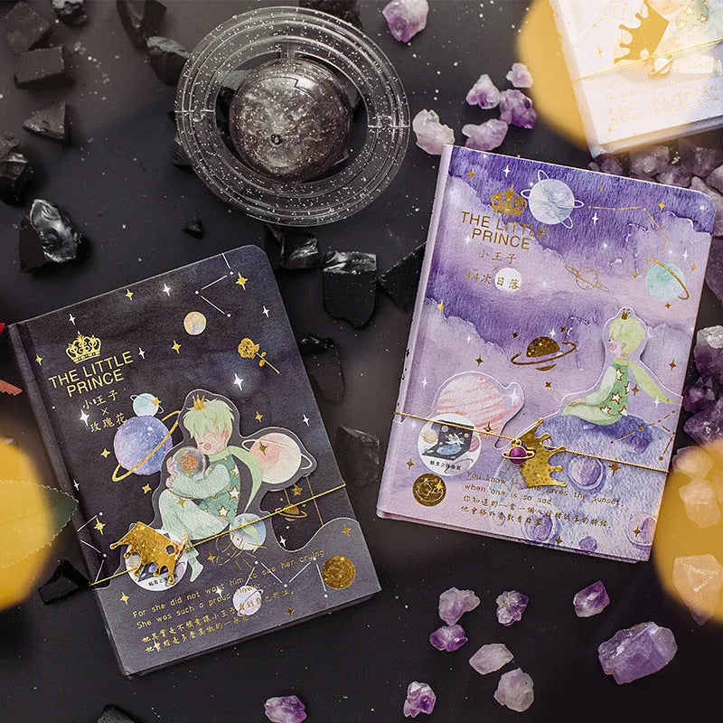Hardback notebook with The Little Prince cartoon cover illustration in four design options