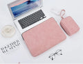 Flat PU leather laptop bag liner clutch case in black, grey, or pink with soft handle and zipper.