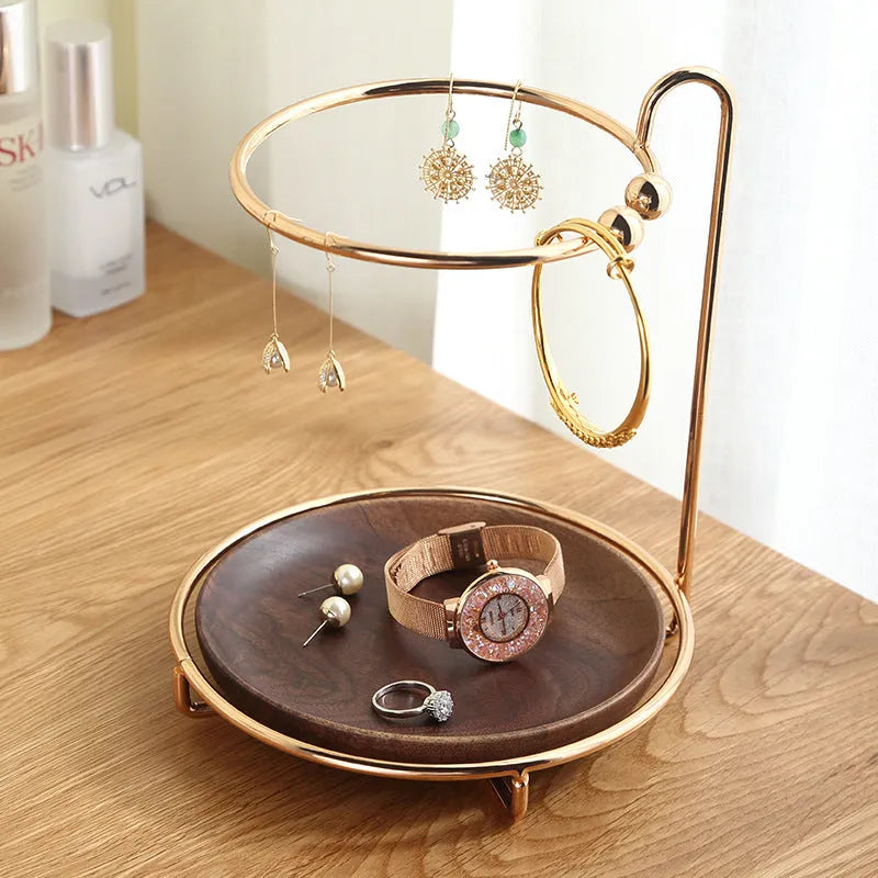 Walnut solid wood tray for storing keys and rings, measuring 21cm wide