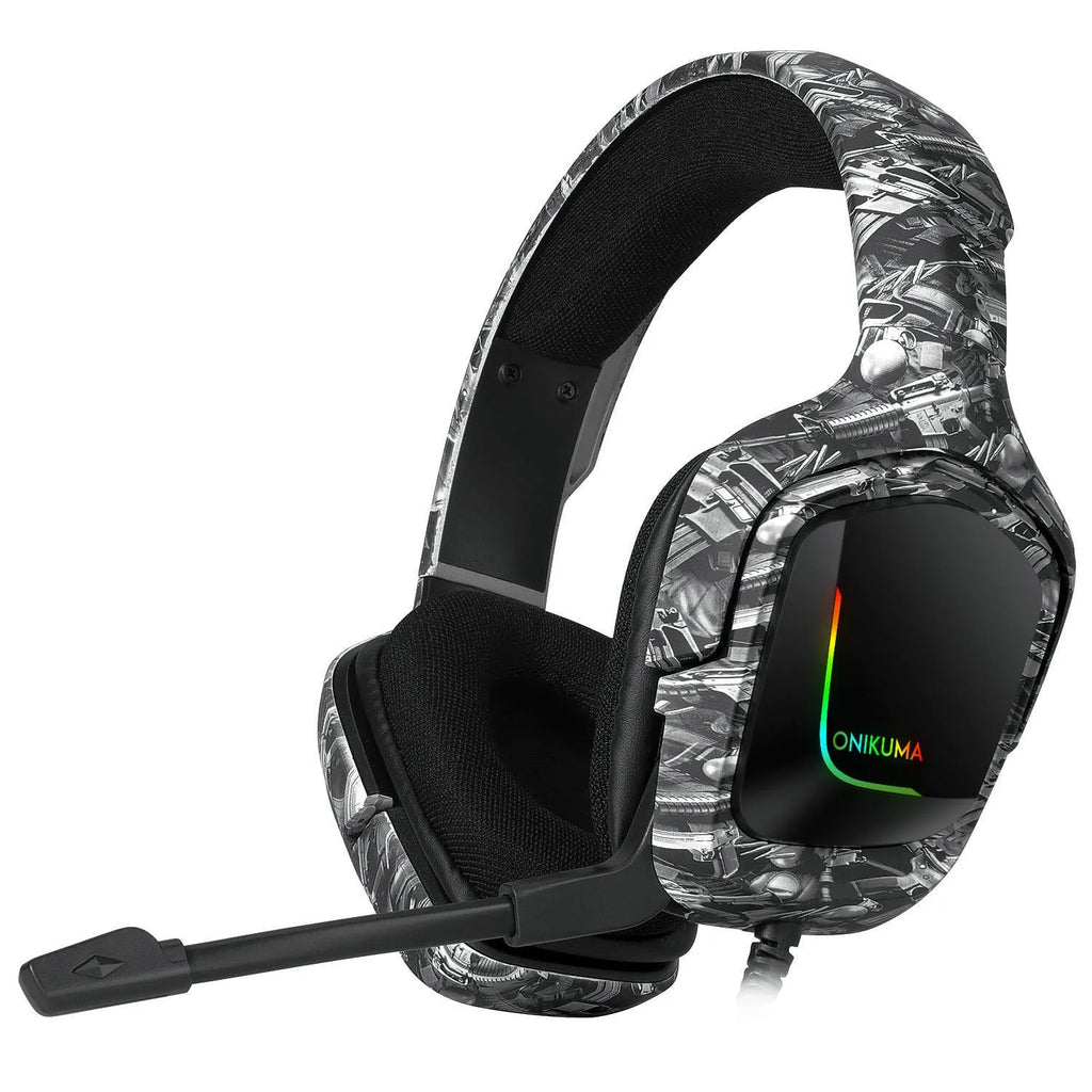 Wired over-ear gaming headset with microphone, 3.5mm plug, 2m braided cable, 40mm drivers, Black or Camouflage White