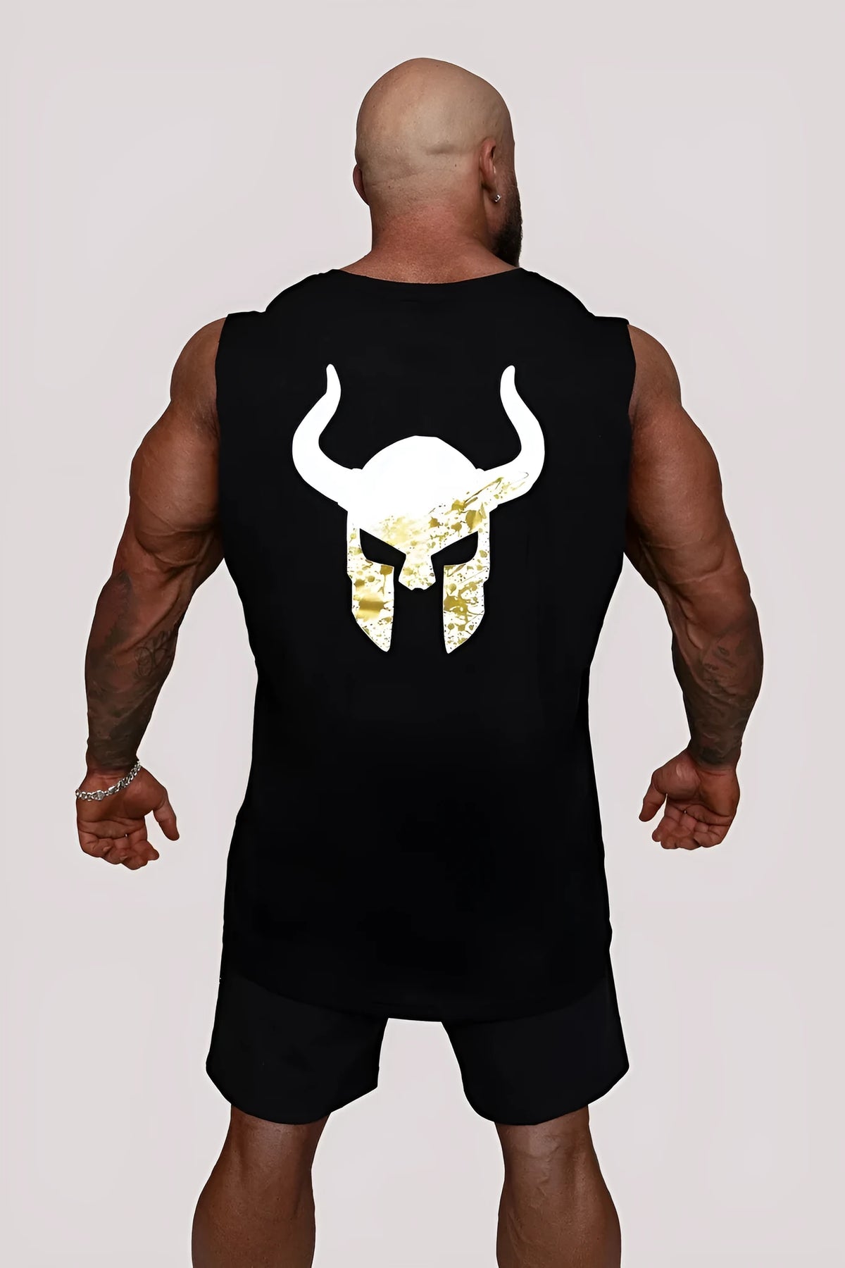Men's sleeveless fitness vest in black without pattern, loose fit round neck, for outdoor running