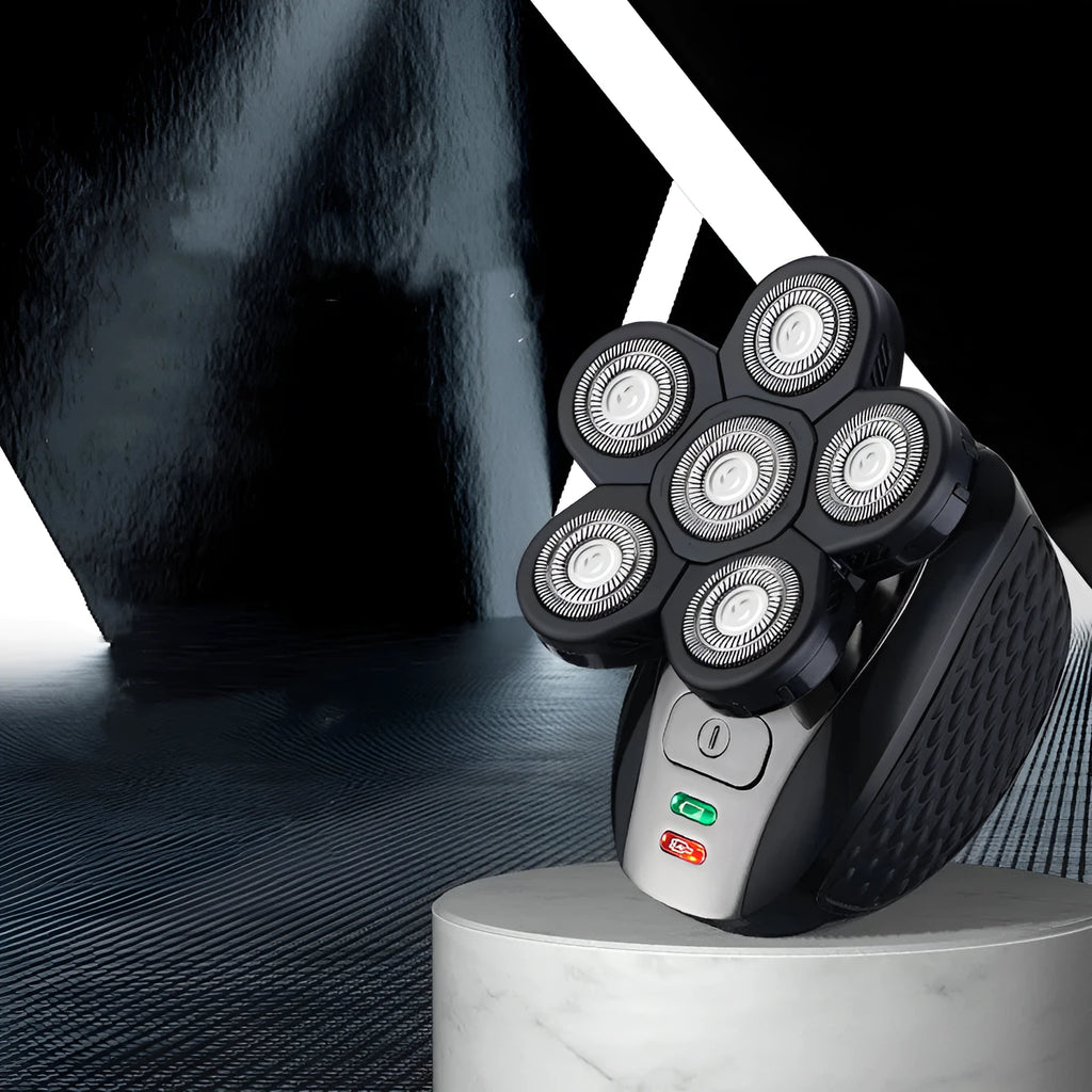 Men's rechargeable electric shaver with IPX6 waterproof rating, USB charging, and 90-minute runtime, in five in one or stand alone model