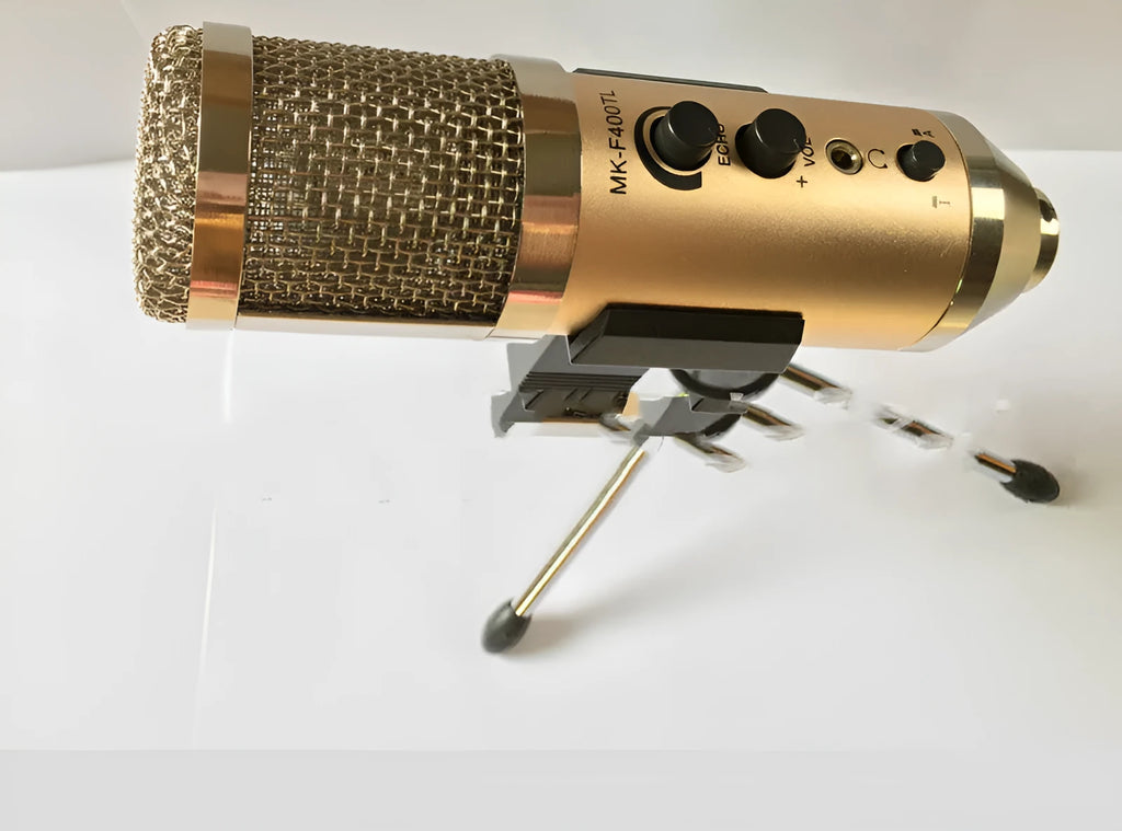 Gold USB condenser microphone on tripod stand for mobile phone and computer recording
