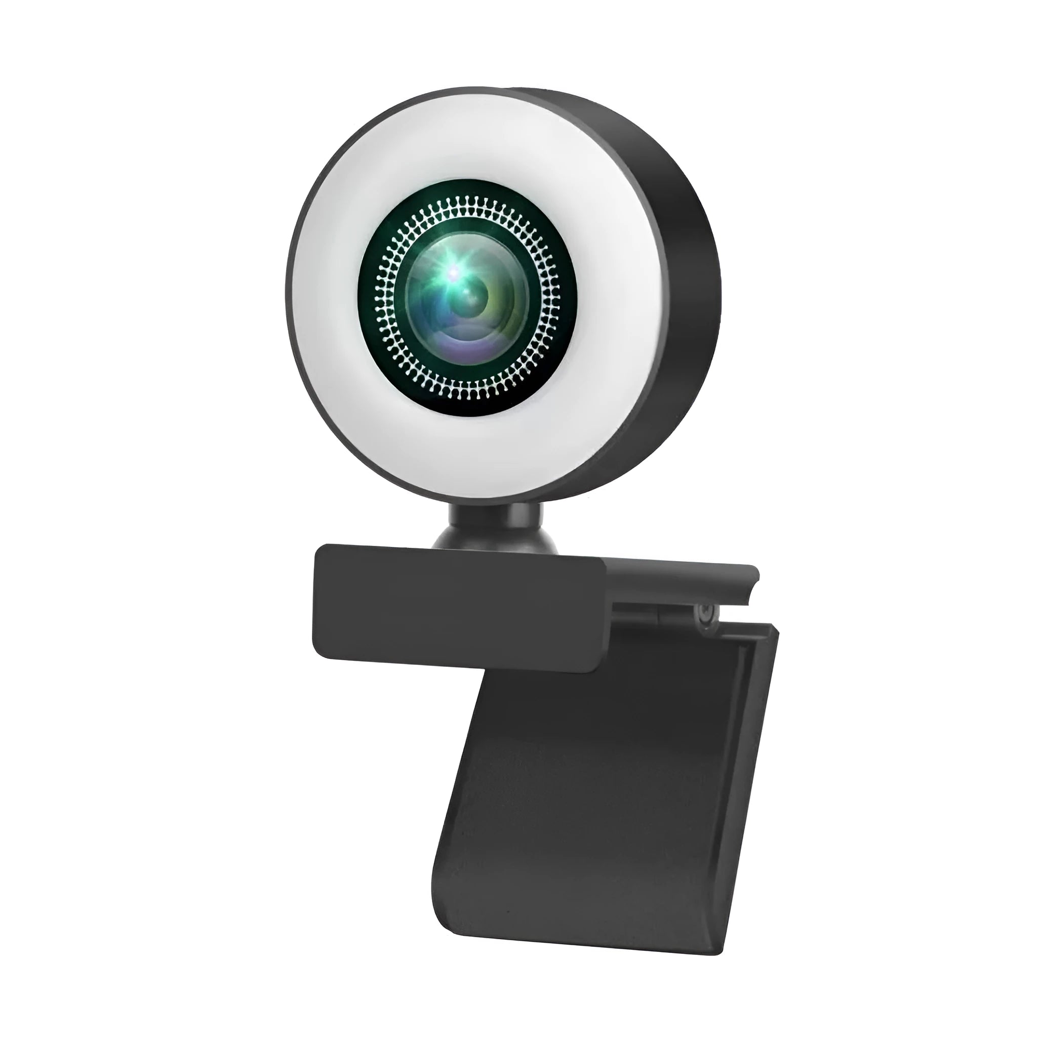 Black HD USB webcam with built-in fill light for video conferences