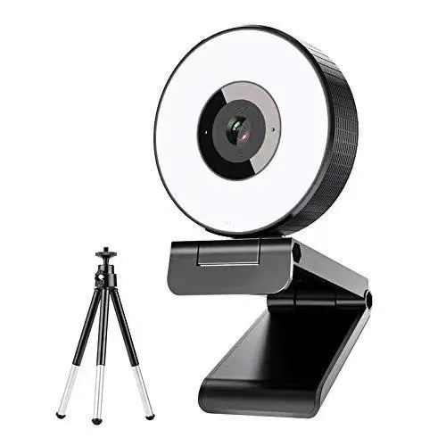 Black HD USB webcam with built-in fill light for video conferences