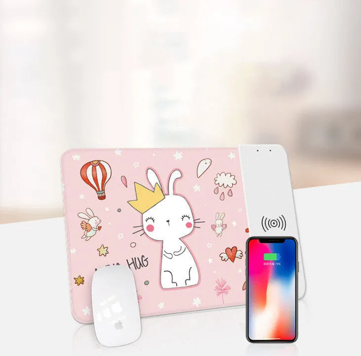 Cartoon design wireless charging mouse pad with RGB lighting on the edge