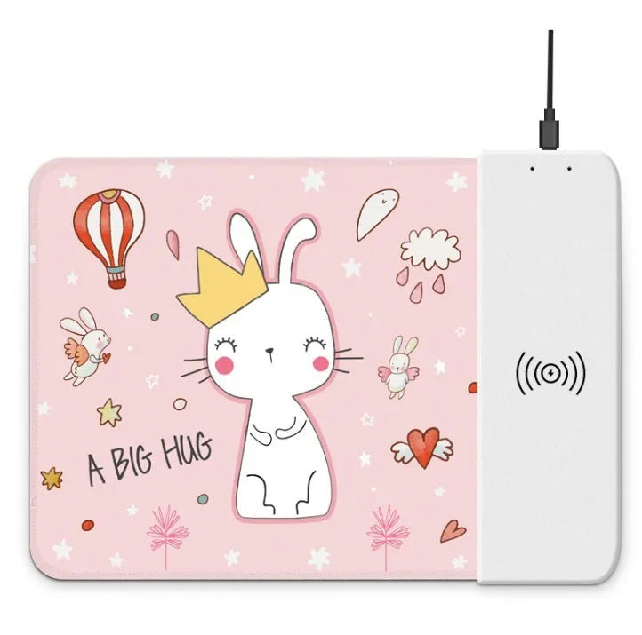 Cartoon design wireless charging mouse pad with RGB lighting on the edge