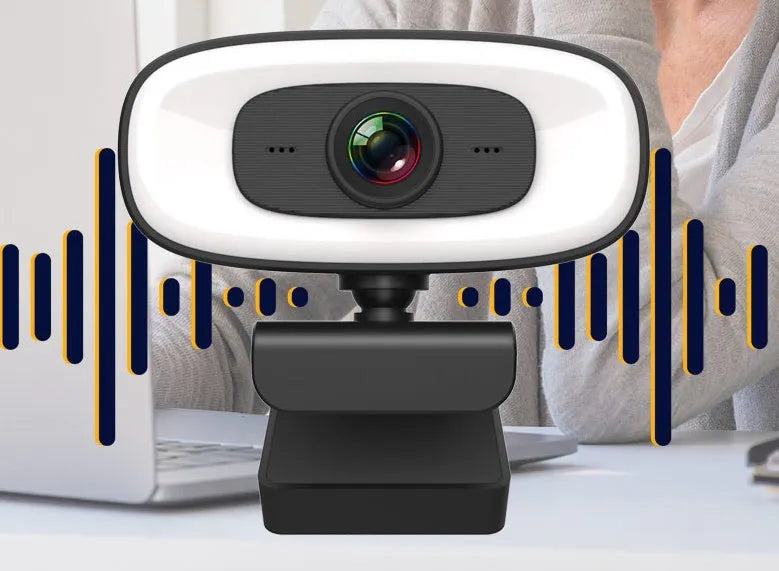 Black USB computer webcam with 2K resolution for desktop video calls