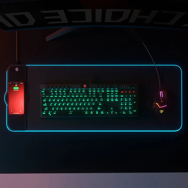 E-66 wireless charging mouse pad with fingerprint touch key in Colorful finish on a desk