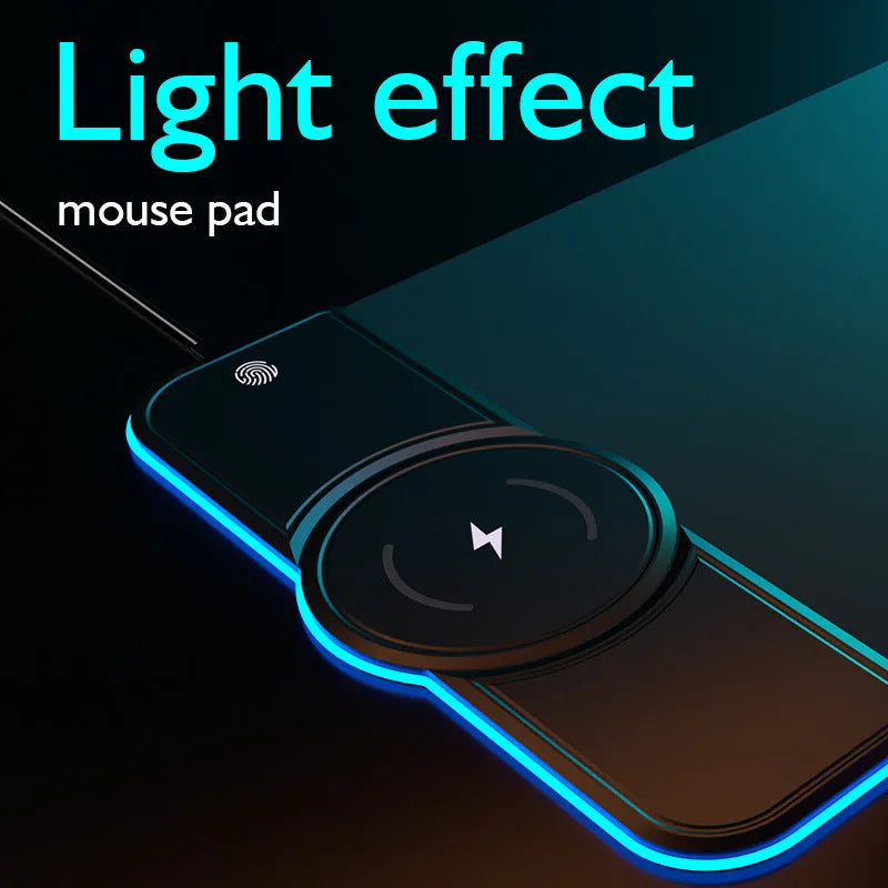 E-66 wireless charging mouse pad with fingerprint touch key in Colorful finish on a desk