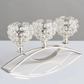 Crystal geometric candle holder with electroplated gold finish on wrought iron base