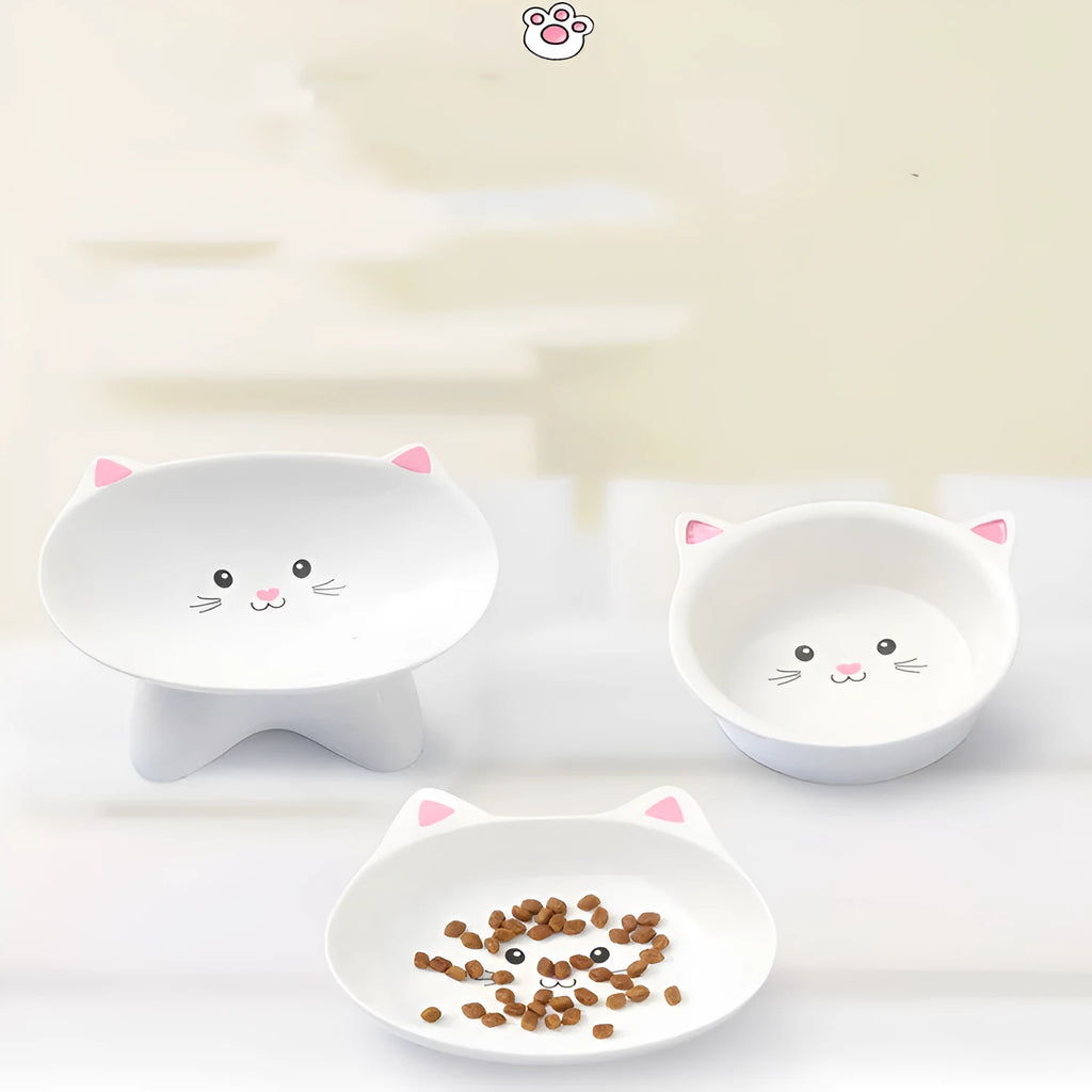 Small porcelain cat face pet food bowl for cats and small dogs, easy to clean universal feeding dish