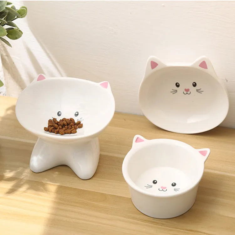 Small porcelain cat face pet food bowl for cats and small dogs, easy to clean universal feeding dish