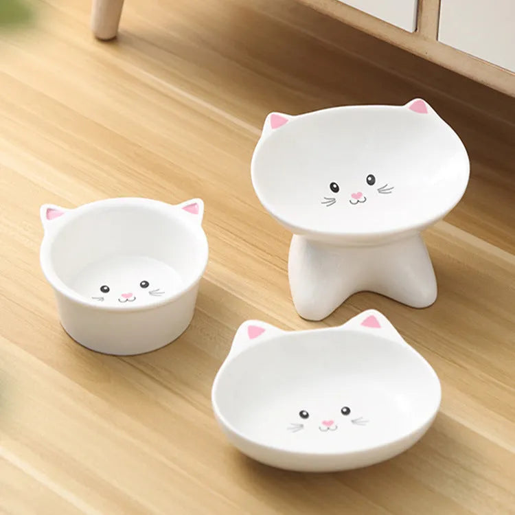 Small porcelain cat face pet food bowl for cats and small dogs, easy to clean universal feeding dish