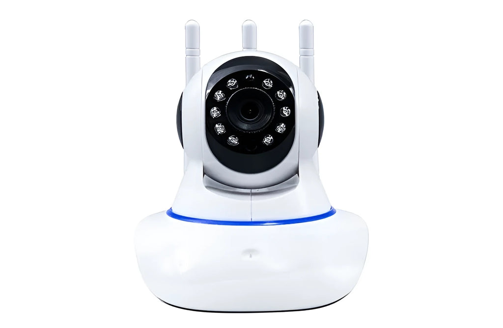 Minions wireless WiFi camera with 360 degree rotary head, 1080P night vision, three antennas, and 3.6mm lens.
