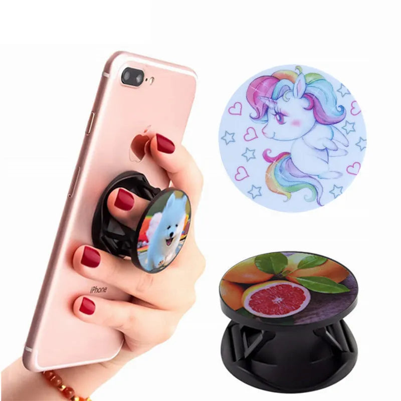 Folding mobile phone holder with thermal transfer aluminium sheet option in multiple colours on desktop