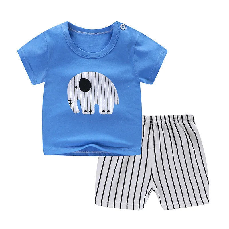 Newborn baby clothing set with cotton t-shirt and shorts in cartoon elephant print design