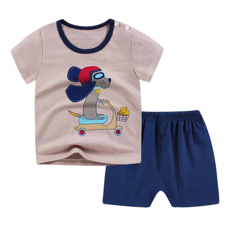 Newborn baby clothing set with cotton t-shirt and shorts in cartoon elephant print design