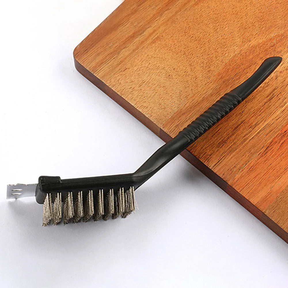 Barbecue cleaning brush with steel wire bristles and shovel end for BBG grill