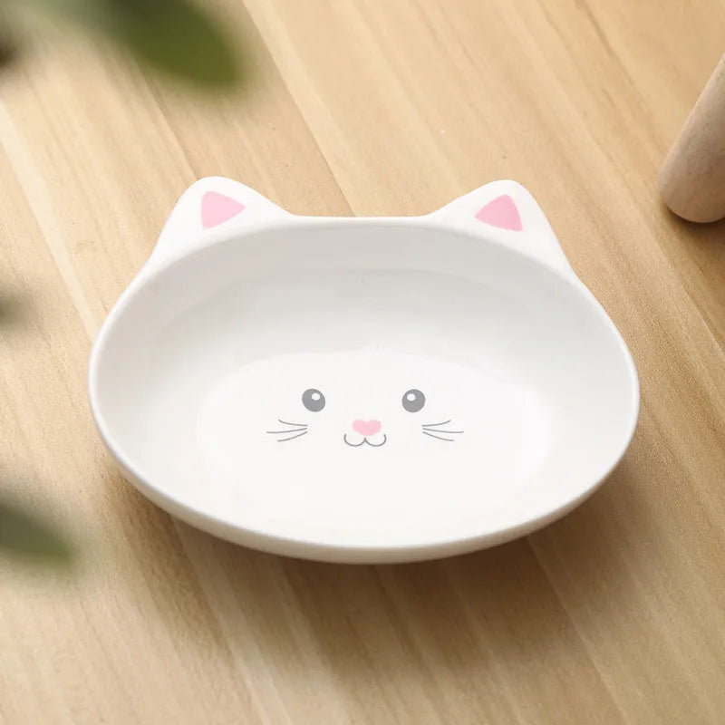 Small porcelain cat face pet food bowl for cats and small dogs, easy to clean universal feeding dish