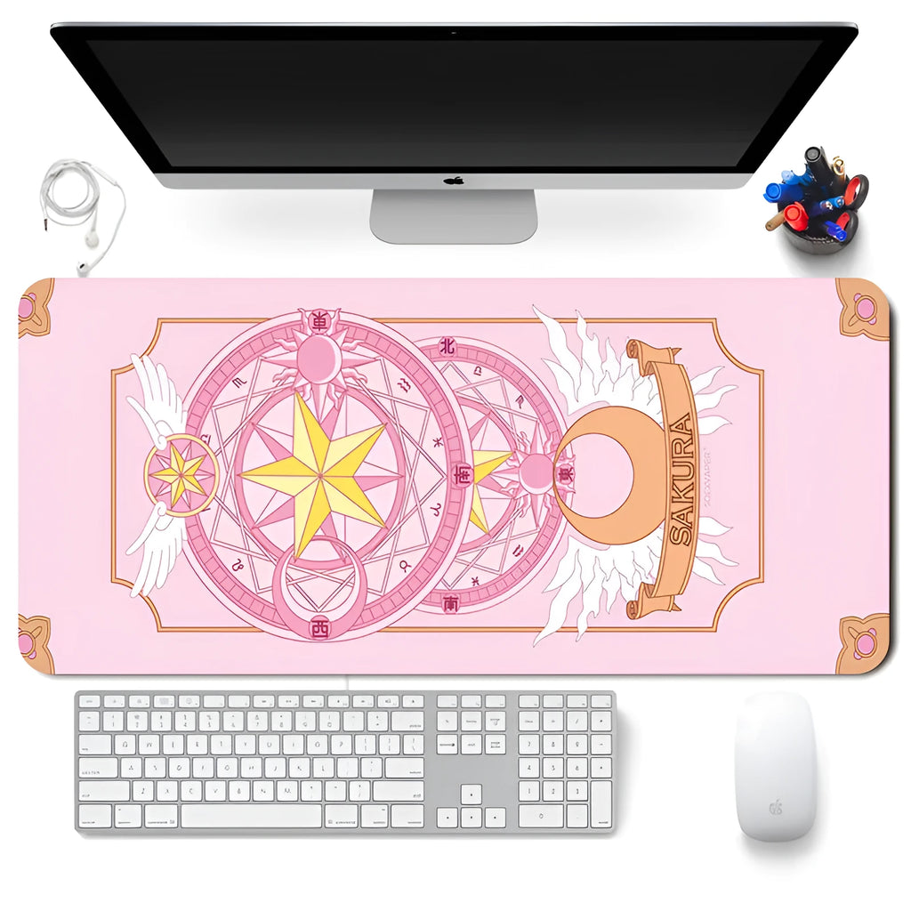 Sailor Moon non-slip desk mat with natural rubber base and fine cloth surface on a wooden desk