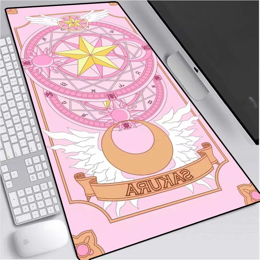 Sailor Moon non-slip desk mat with natural rubber base and fine cloth surface on a wooden desk