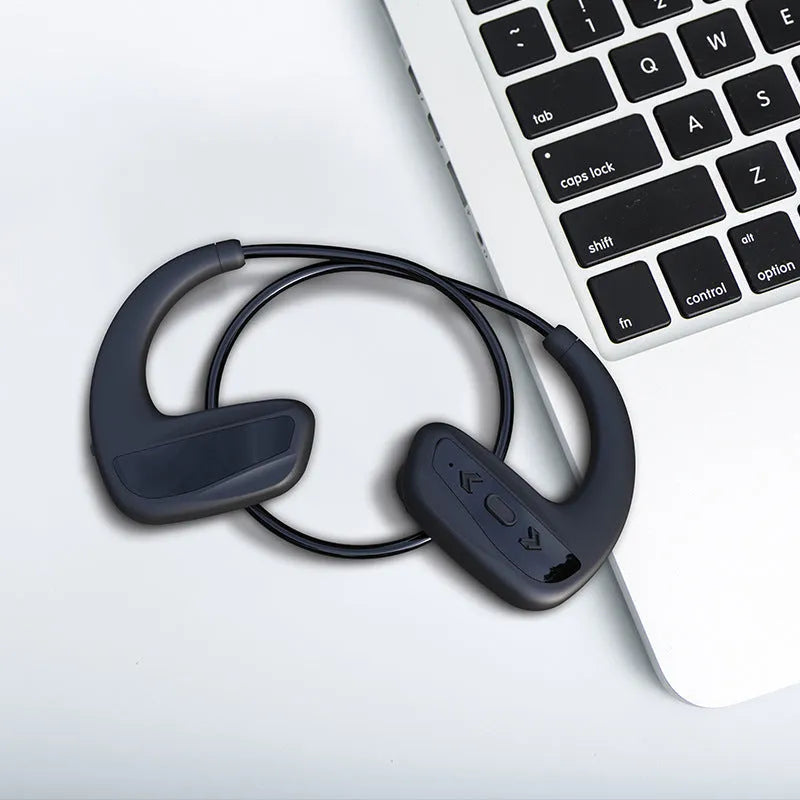 Black and red waterproof Bluetooth swimming headset with head-mounted design for sports use
